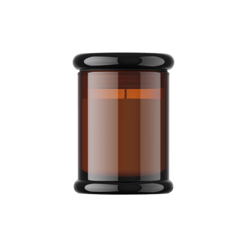 Elegant brown glass candle jar with black lid isolated on transparent background png