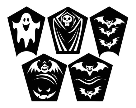 Halloween Themed Shield Shapes Black Silhouettes vector