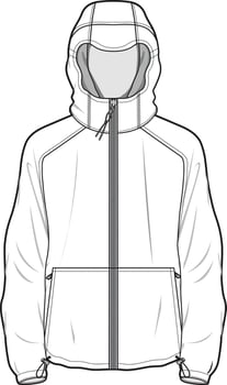 Technical Flat Sketch of a Hooded Windbreaker Jacket Front View vector