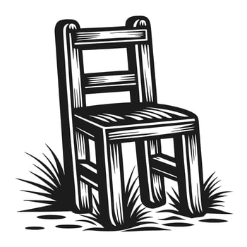 Wooden chair with simple slatted design standing on grass rustic vintage furniture, old seat outdoors illustration vector