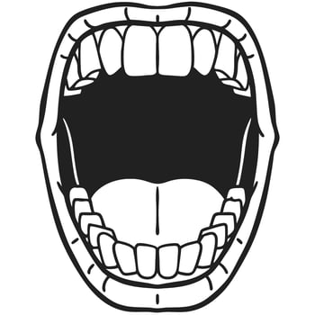 Open human mouth illustration wide open mouth showing teeth, tongue, uvula anatomy, dental health, oral examination concept vector
