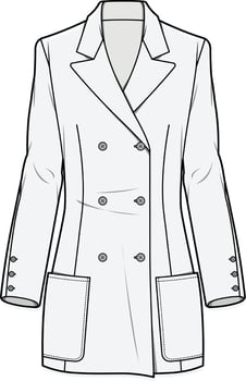 Technical Flat Sketch of a Double-Breasted Womens Blazer Front View vector
