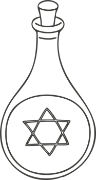 Chemical flask with mystical sign, outline doodle drawing magic bottle, poison, witchcraft, chemistry, alchemy, potion making. png