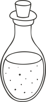 Flask with mystical sign, outline doodle drawing magic bottle, poison, witchcraft, chemistry, alchemy, potion making. png