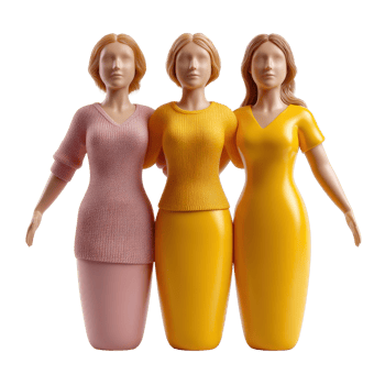 Three Fashionable Female Figurines in Trendy Apparel Displaying Style png