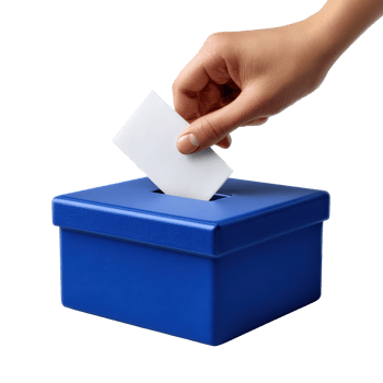 Hand placing ballot into blue voting box for democratic election png