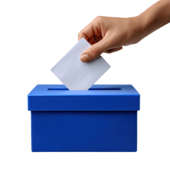 Hand Inserting Ballot Into Blue Box During Election Process png