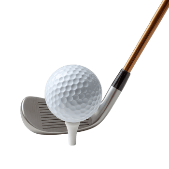 Golf Ball Positioned on Tee with Club Ready for Swinging Action png