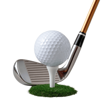 Close up of Golf Ball on Tee with Club Ready for Swing Action png