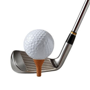 Close Up of Golf Ball on Tee Beside Iron Club for Driving Golf Game png