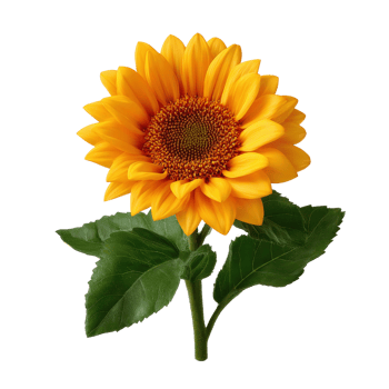 Bright Yellow Sunflower with Green Leaves on Isolated Background png