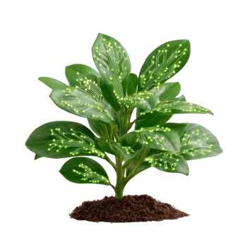 Futuristic Green Plant with Circuit Patterns and Soil Base Display png