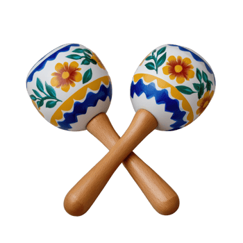 Colorful Hand-Painted Maracas with Floral Designs and Wooden Handles png
