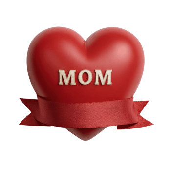 Heart Shape Red Symbol for Mother with Ribbon and Lettering Decoration png
