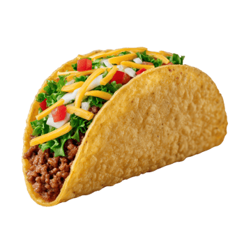 Delicious Taco Filled with Meat, Vegetables, and Cheese Toppings png