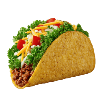 Crispy Taco Filled with Beef, Fresh Vegetables, and Cheese Toppings png