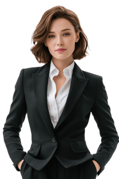 Confident Woman in Sleek Black Suit Posing for Professional Portrait png