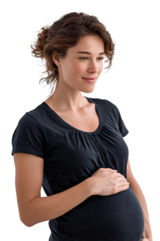 Beautiful Pregnant Woman Smiling with Hand on Baby Bump png
