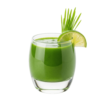 A refreshing green smoothie, garnished with a lime slice and green stalks, perfect for health, wellness, and detox themes. png