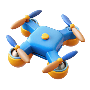 Cute blue toy drone with orange accents isolated on transparent background png