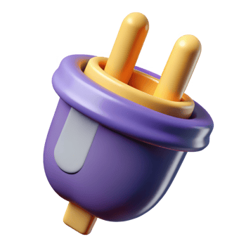 Purple and yellow electrical plug isolated on transparent background png