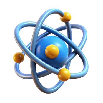 Stylized atom model with nucleus and electrons isolated on transparent background png