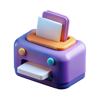 Cute purple printer with paper isolated on transparent background png