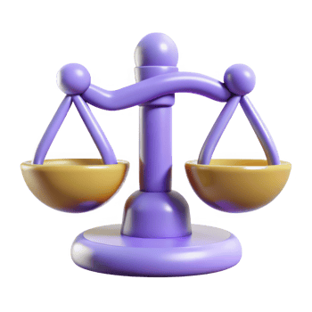 Purple 3d cartoon scales of justice isolated on transparent background png