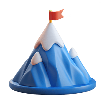 Stylized mountain peak with red flag isolated on transparent background png