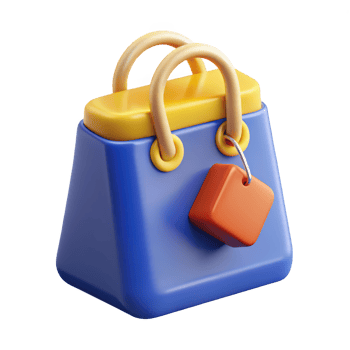 Blue handbag with yellow handles and orange tag isolated on transparent background png