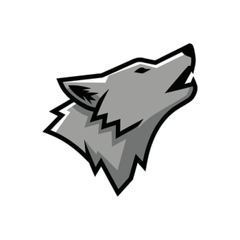 Stylized Grey Wolf Head Howling Mascot Logo Design Illustration. vector