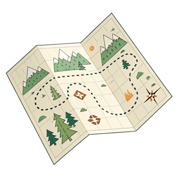 Hand drawn adventure map with mountains and forest isolated on transparent background png