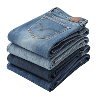 Stack of blue denim jeans isolated on transparent background png