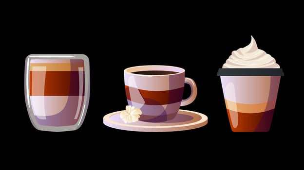 Three stylish coffee drinks vector