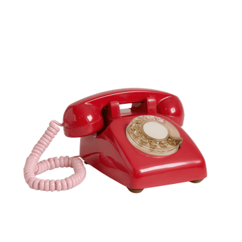 Vintage Red Rotary Telephone with Pink Cord on a White Background png
