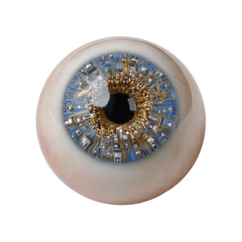 Futuristic Digital Eye Concept with Circuit Board Patterns and Colors png