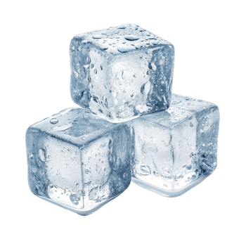 Three clear ice cubes stacked together isolated on transparent background png