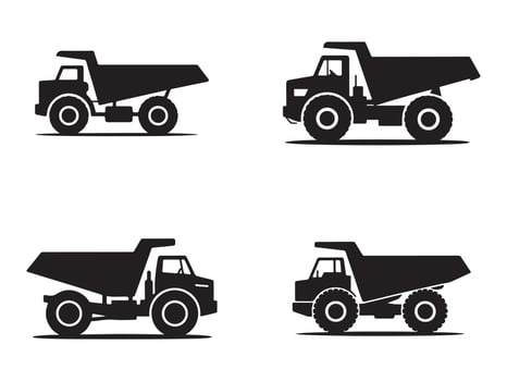 Four Simple Black Silhouette Dump Trucks vector