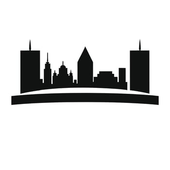 Modern city skyline silhouette with tall buildings and distinctive architecture against a white background silhouette vector