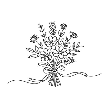 Elegant Floral Bouquet Line Art Design A Simple and Minimalist Botanical Illustration with Ribbon vector