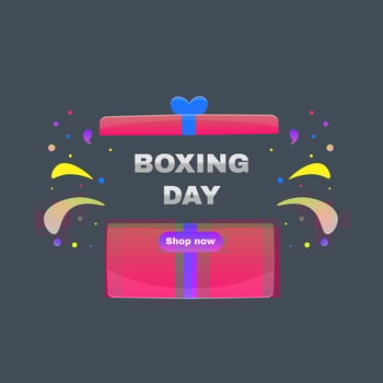Boxing Day Banner Bundle Badge Cute Cartoon Open Gift Confetti Icon Flat Wide Red Pack Blue Bow Pack Design vector