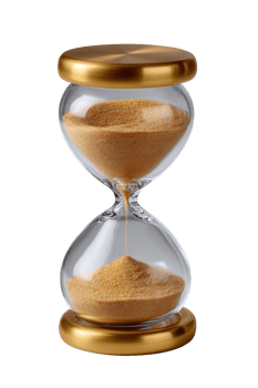 Elegant hourglass with golden top displaying flowing sand grains png
