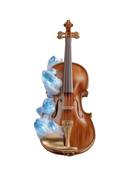 Elegant Violin Surrounded by Blue Ice Crystals and Golden Details png