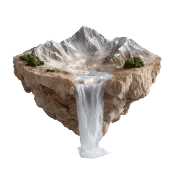 Serene Floating Island with Waterfall and Lush Greenery in 3D png