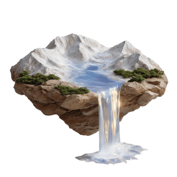 Serene Mountain Landscape with Waterfall and Lush Greenery png