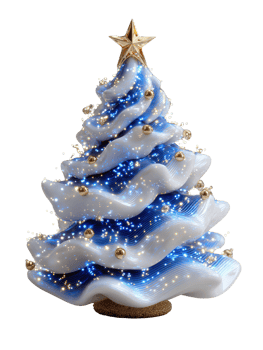 Elegant Blue and White Christmas Tree with Golden Star Decor png