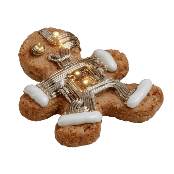 Gingerbread Cookie with Futuristic Circuit Design and Lights png