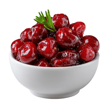 Fresh Red Cherries Glistening in White Bowl on White Background png