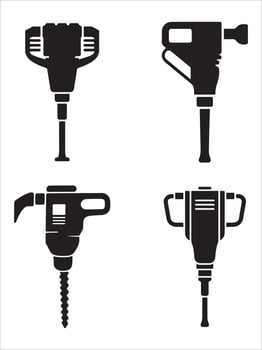 Illustration of Four Different Types of Construction Power Tools in Black Silhouette Style vector