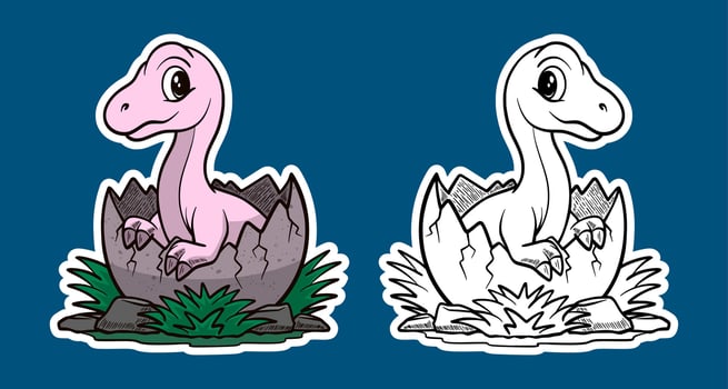 Dinosaur hatching from an egg vector